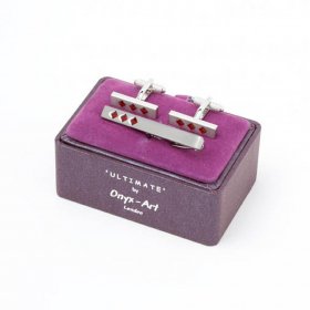 Cufflinks and Tie Bar Set - Siam Crystal